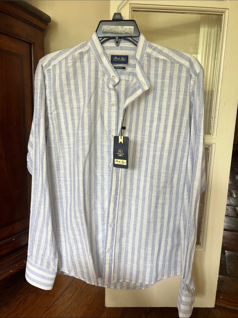 Light Blue & White Striped Band-Collar Shirt New from Greece